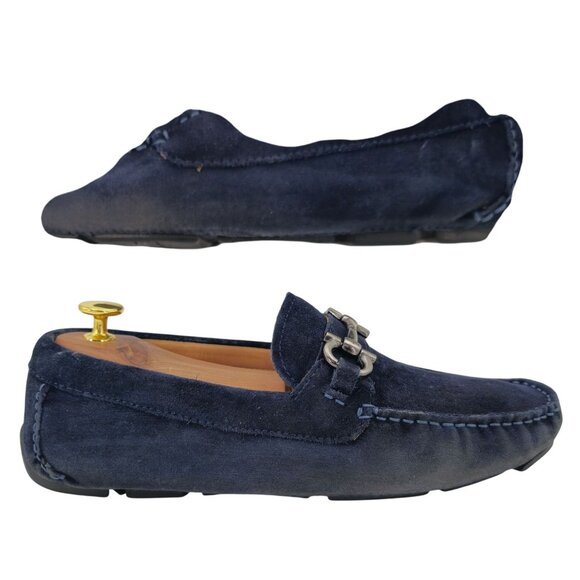 Salvatore Ferragamo Italy Parigi Gancini Men's 9 Blue Suede Dress Shoes Loafers - Picture 8 of 11